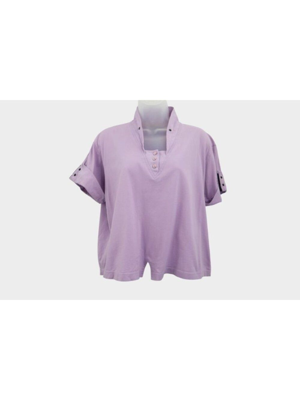 Jamie Sadock 100% Cotton Lavender Purple V-Neck Snap Detail Golf Top Size L